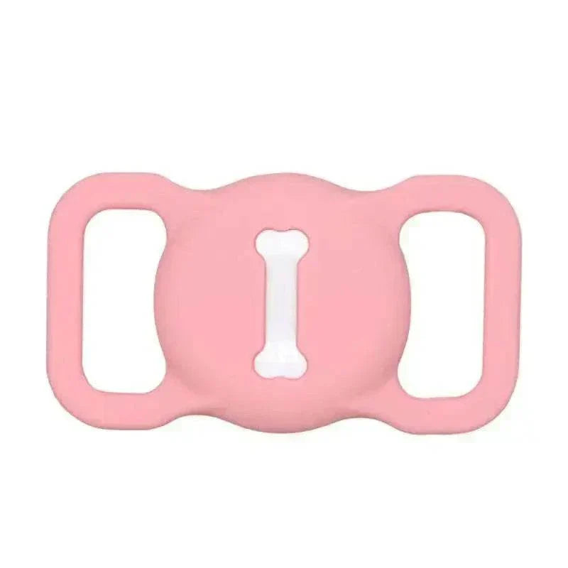 Durable silicone Airtag case for GPS pet tracking, pink dog and cat collar cover.