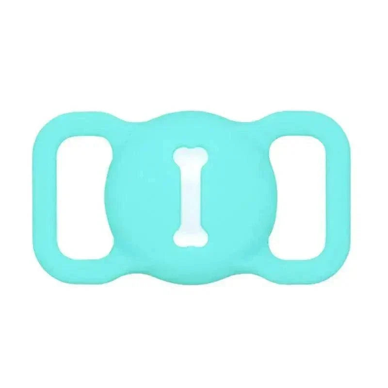 Durable silicone Airtag case for GPS pet tracking on collars.