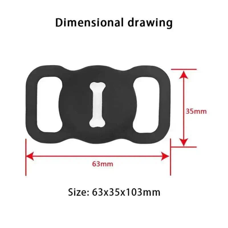 Dimensional drawing of durable silicone Airtag case for GPS pet tracking, size 63x35x103mm.