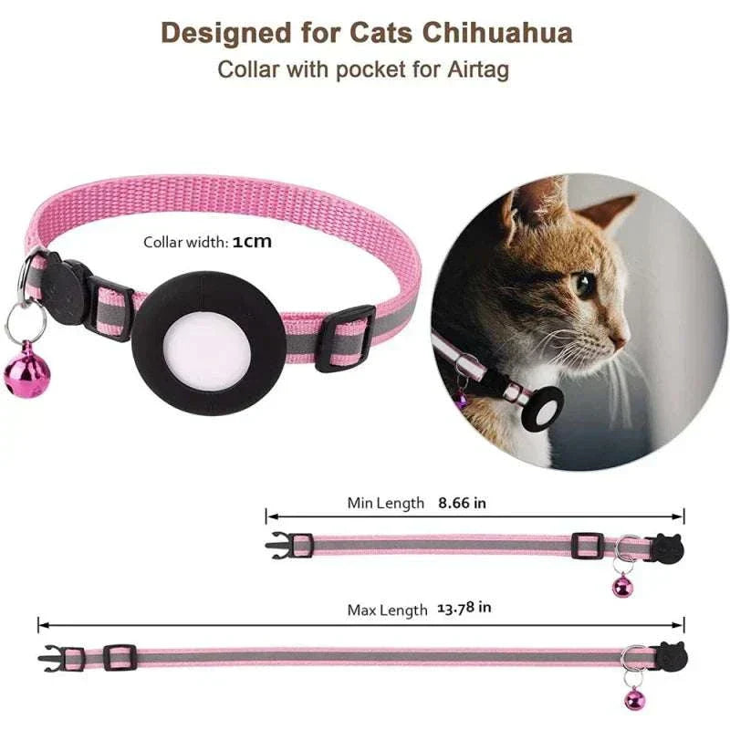 Lightweight and durable AirTag collar for pets, featuring a secure pocket for tracking devices; designed for cats and small dogs like Chihuahuas.