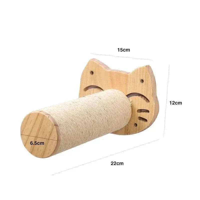 Wall mounted cat furniture with scratching post, durable wood, interactive course set.