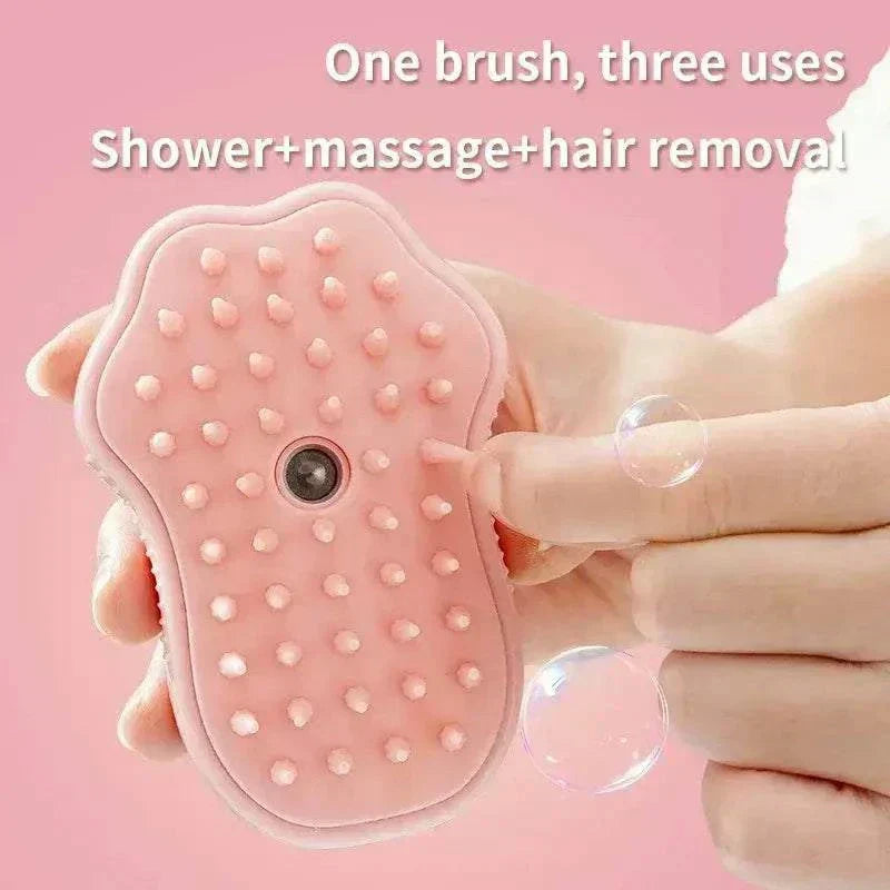 Cat Paw Shaped Steam Brush for 3-in-1 grooming; shower, massage, hair removal tool.