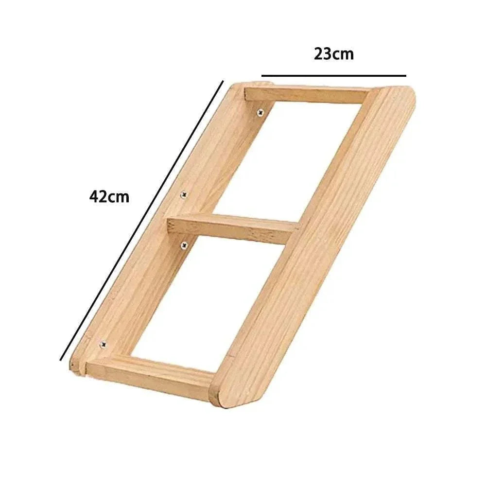 Wall-mounted cat ladder with measurements, part of an interactive cat furniture set for climbing and perching.