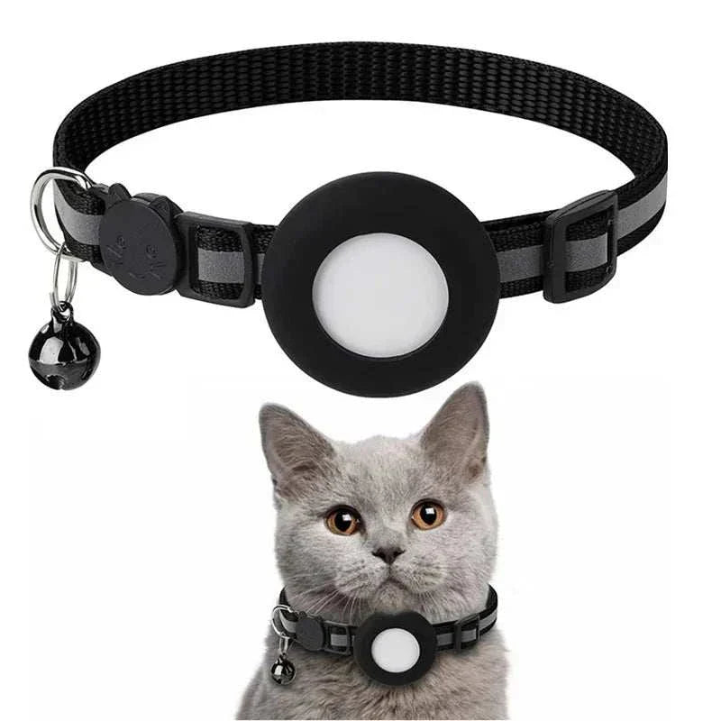 Lightweight and durable AirTag case collar for pets with black adjustable strap.