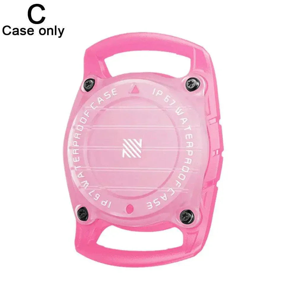 Waterproof protective case for Apple AirTag pet collar, pink color.