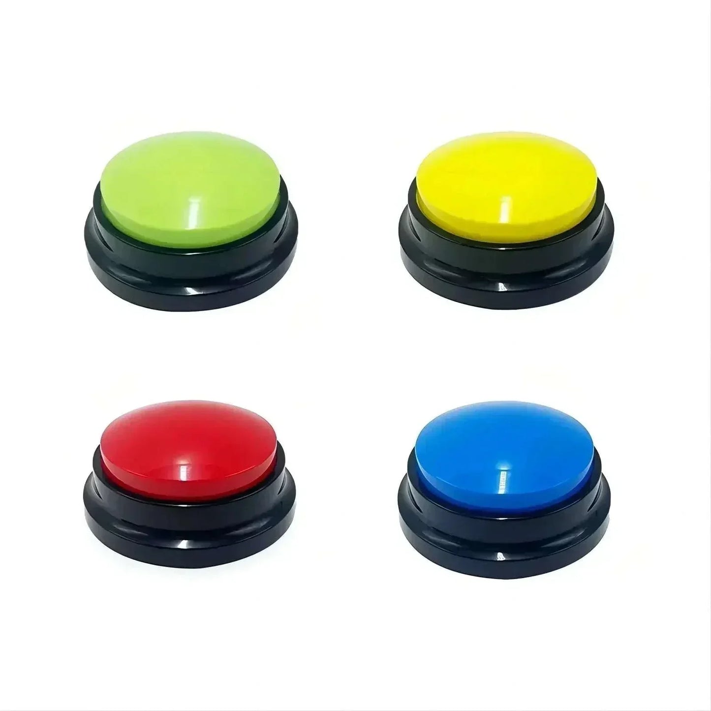 Colorful voice recording buttons for pet training and communication.