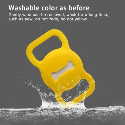 Durable yellow silicone Airtag case for pet GPS tracking, eco-friendly and waterproof.