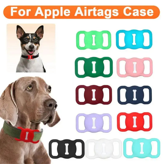 Durable silicone Airtag case for GPS pet tracking collars, available in various colors.