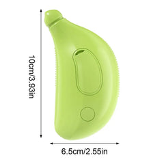 Cat Paw Shaped Steam Brush for pet grooming, green, ergonomic design, dimensions 10cm by 6.5cm.