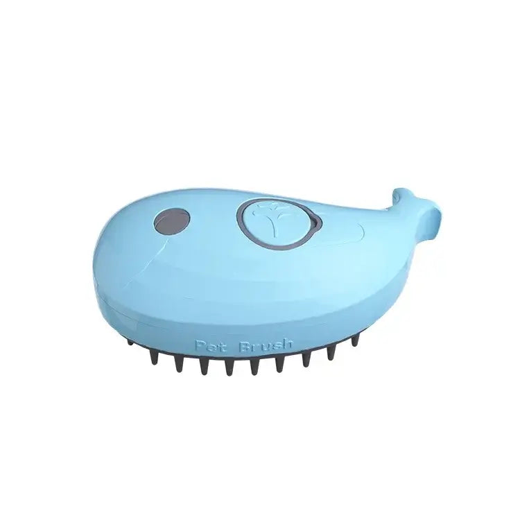 Cat paw shaped steam brush in blue for 3-in-1 pet grooming.