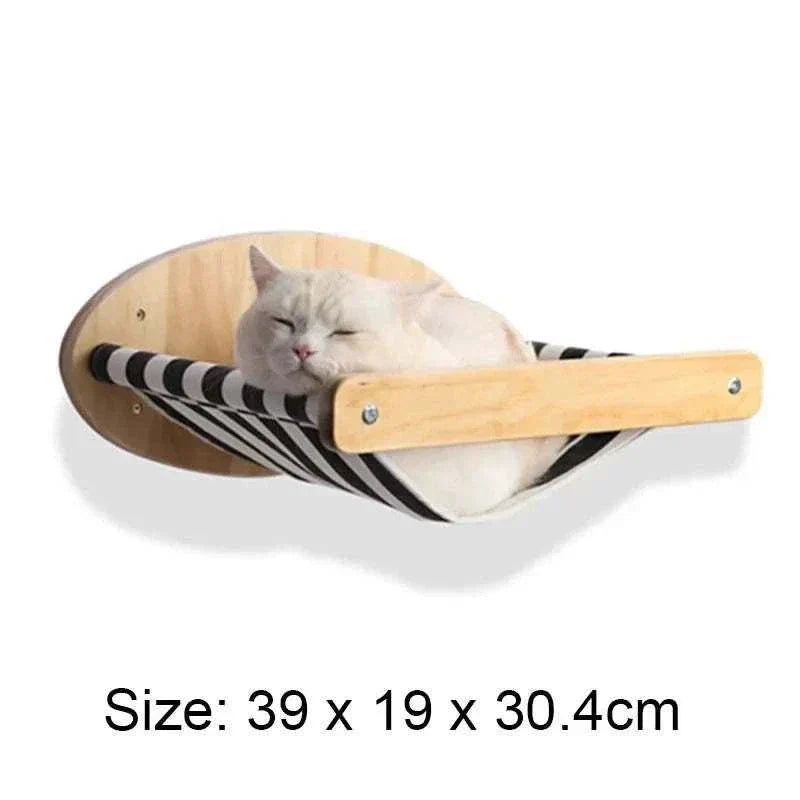 Wall mounted cat furniture set with hammock, size 39 x 19 x 30.4 cm, durable and stylish design, perfect for interactive cat play.