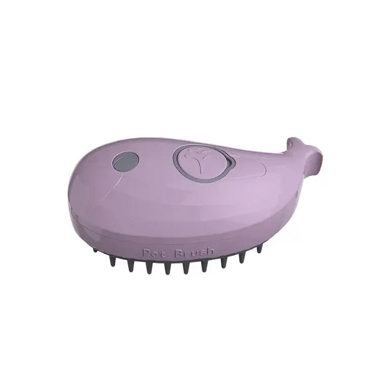 Cat paw shaped steam brush for grooming pets, 3-in-1 tool for cleaning, brushing, and massaging.