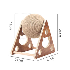 Cat Scratcher Sisal Rope Ball with wooden base and cat-themed design for interactive play and claw health.