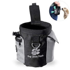 Dog treat pouch with clip, zipper loop, and extra pockets for dog training.