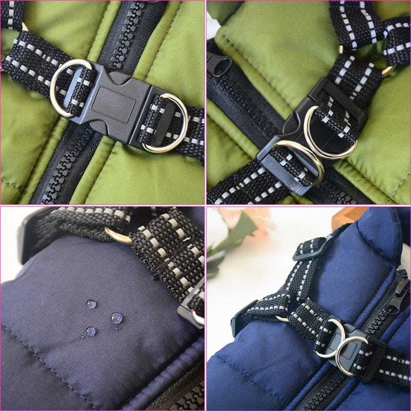 Pet harness and vest with zipper design, waterproof and fleece-lined for dogs.
