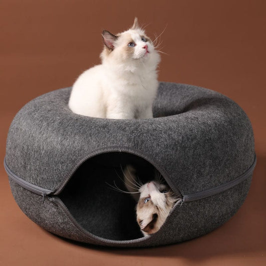Donut Shaped Felt Cave Cat Bed - Meow n’ Woof Supplies