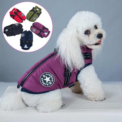 Pet harness and vest for dogs, waterproof and fleece-lined, 2-in-1 design for comfort and safety.