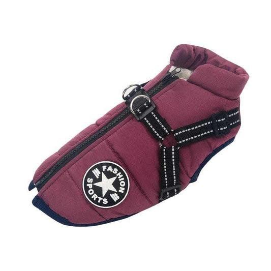 Pet harness and vest with waterproof coat and fleece lining, perfect for dog safety and warmth.